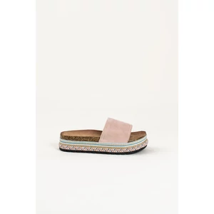 Világos Rózsaszín Platformos Művelúr Pántú Fonott Talpú Papucs