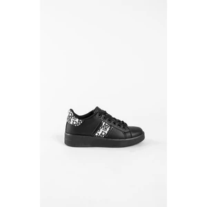 Fekete Magas Talpú Női Fűzős Műbőr Sneaker