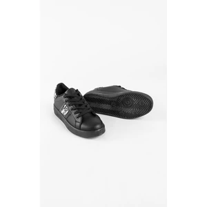 Fekete Magas Talpú Női Fűzős Műbőr Sneaker