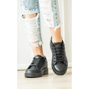 Fekete Magas Talpú Női Fűzős Műbőr Sneaker