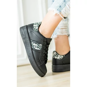 Fekete Magas Talpú Női Fűzős Műbőr Sneaker