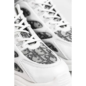 Fehér Mintás Magas Talpú Női Sneaker Sarok Dísszel