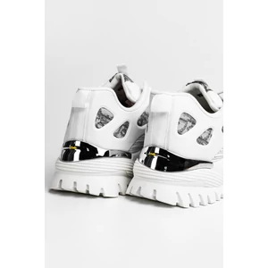 Fehér Mintás Magas Talpú Női Sneaker Sarok Dísszel