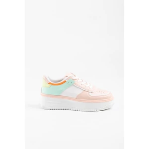 Világosrózsaszín Színes Magas Talpú Női Fűzős Sneaker