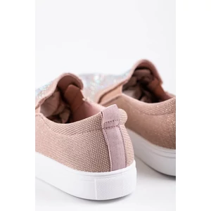 Mályva Színű Csillogó Strasszköves Belebújós Slip-on Félcipő