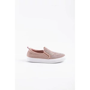 Mályva Színű Csillogó Strasszköves Belebújós Slip-on Félcipő