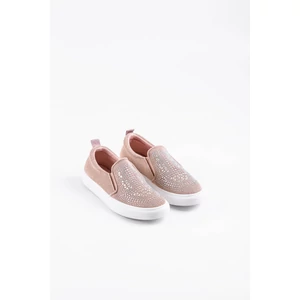 Mályva Színű Csillogó Strasszköves Belebújós Slip-on Félcipő