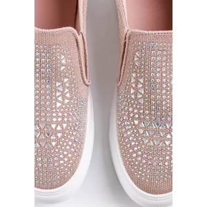 Mályva Színű Csillogó Strasszköves Belebújós Slip-on Félcipő
