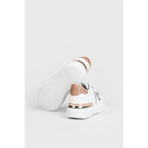 Fehér/Rózsaarany Magas Talpú Női Sneaker Dísz Cipzárral