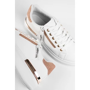 Fehér/Rózsaarany Magas Talpú Női Sneaker Dísz Cipzárral