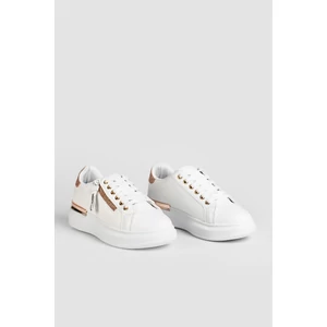 Fehér/Rózsaarany Magas Talpú Női Sneaker Dísz Cipzárral