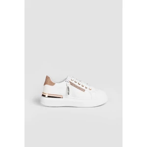 Fehér/Rózsaarany Magas Talpú Női Sneaker Dísz Cipzárral