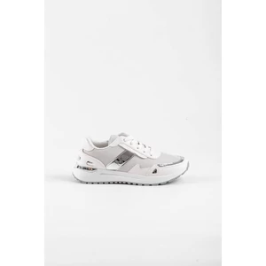 Fehér/Ezüst Csillogó Női Sneaker Sarok Dísszel