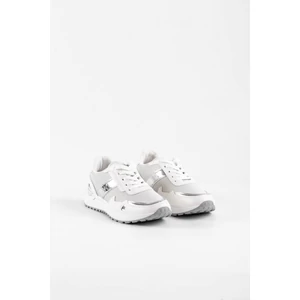 Fehér/Ezüst Csillogó Női Sneaker Sarok Dísszel