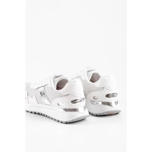Fehér/Ezüst Csillogó Női Sneaker Sarok Dísszel