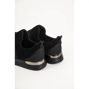 Fekete Réz Női Slip-On Fémes Sarok Dísszel