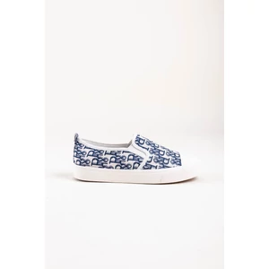 Fehér-Kék Mintás Belebújós Slip-On Félcipő