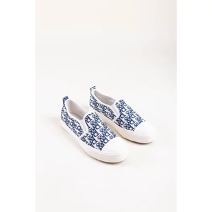 Fehér-Kék Mintás Belebújós Slip-On Félcipő