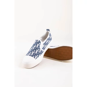 Fehér-Kék Mintás Belebújós Slip-On Félcipő
