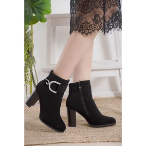 Fekete Bélelt Művelúr Bokacipő Csillogó Csattal