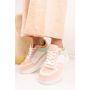 Világosrózsaszín Színes Magas Talpú Női Fűzős Sneaker