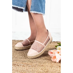 Világosrózsaszín Háncstalpú Művelúr Női Espadrilles Virág Hímzéssel