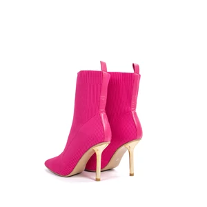 Pink Tűsarkú Textil Bokacsizma