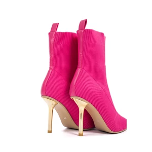 Pink Tűsarkú Textil Bokacsizma