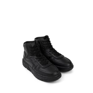 Fekete Színű Fűzős Magasszárú Női Félcipő