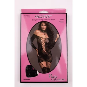Fekete Csipkés-Hálós Body Stocking Harisnyatartóval
