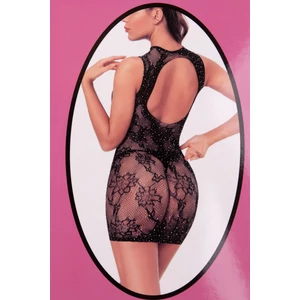 Ollike Fekete Áttetsző Csipke Bodystocking Csillogó Kövekkel