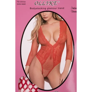 Ollike Piros Csipkés Mélyen Dekoltált Bodystocking