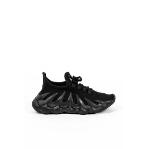 Fekete Gumírozott Anyagú Platformos Sneaker