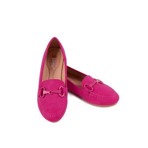 Egyszínű Sötét Pink Művelúr Balerina Cipő Csattal Díszítve