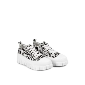 Fekete-Fehér Zebra Mintás Platformos Talpú Vászon Tornacipő