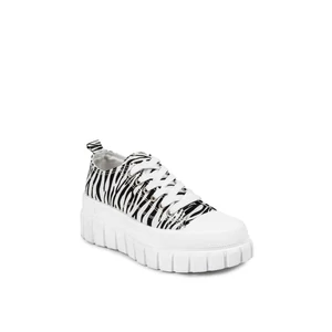 Fekete-Fehér Zebra Mintás Platformos Talpú Vászon Tornacipő
