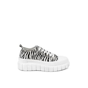 Fekete-Fehér Zebra Mintás Platformos Talpú Vászon Tornacipő