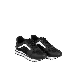 Fekete Csillogó Anyagú Fűzős Sneaker