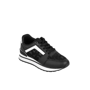 Fekete Csillogó Anyagú Fűzős Sneaker