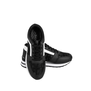 Fekete Csillogó Anyagú Fűzős Sneaker