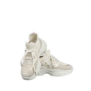 Bézs Csillogós Gumírozott Anyagú Platformos Sneaker