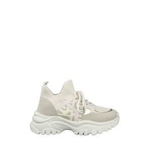 Bézs Csillogós Gumírozott Anyagú Platformos Sneaker