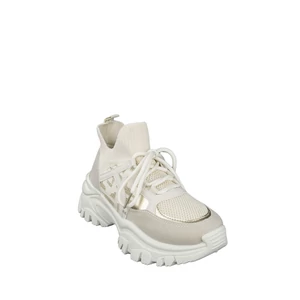 Bézs Csillogós Gumírozott Anyagú Platformos Sneaker