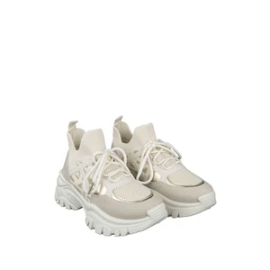 Bézs Csillogós Gumírozott Anyagú Platformos Sneaker