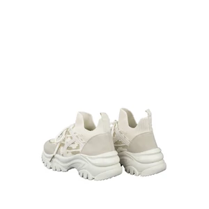 Bézs Csillogós Gumírozott Anyagú Platformos Sneaker