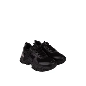 Fekete Platformos Fűzős Sneaker Csattal