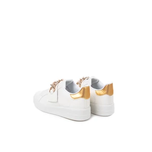 Fehér Műbőr Sneaker Arany Színű Lánccal Díszítve