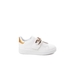 Fehér Műbőr Sneaker Arany Színű Lánccal Díszítve