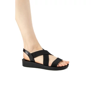 TREE Fekete Női Műbőr Gumis Keresztpántos Szandál 