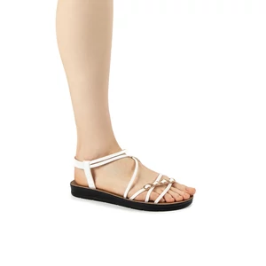 TREE Fehér Keresztpántos Műbőr Szandál Arany Színű Díszítéssel
